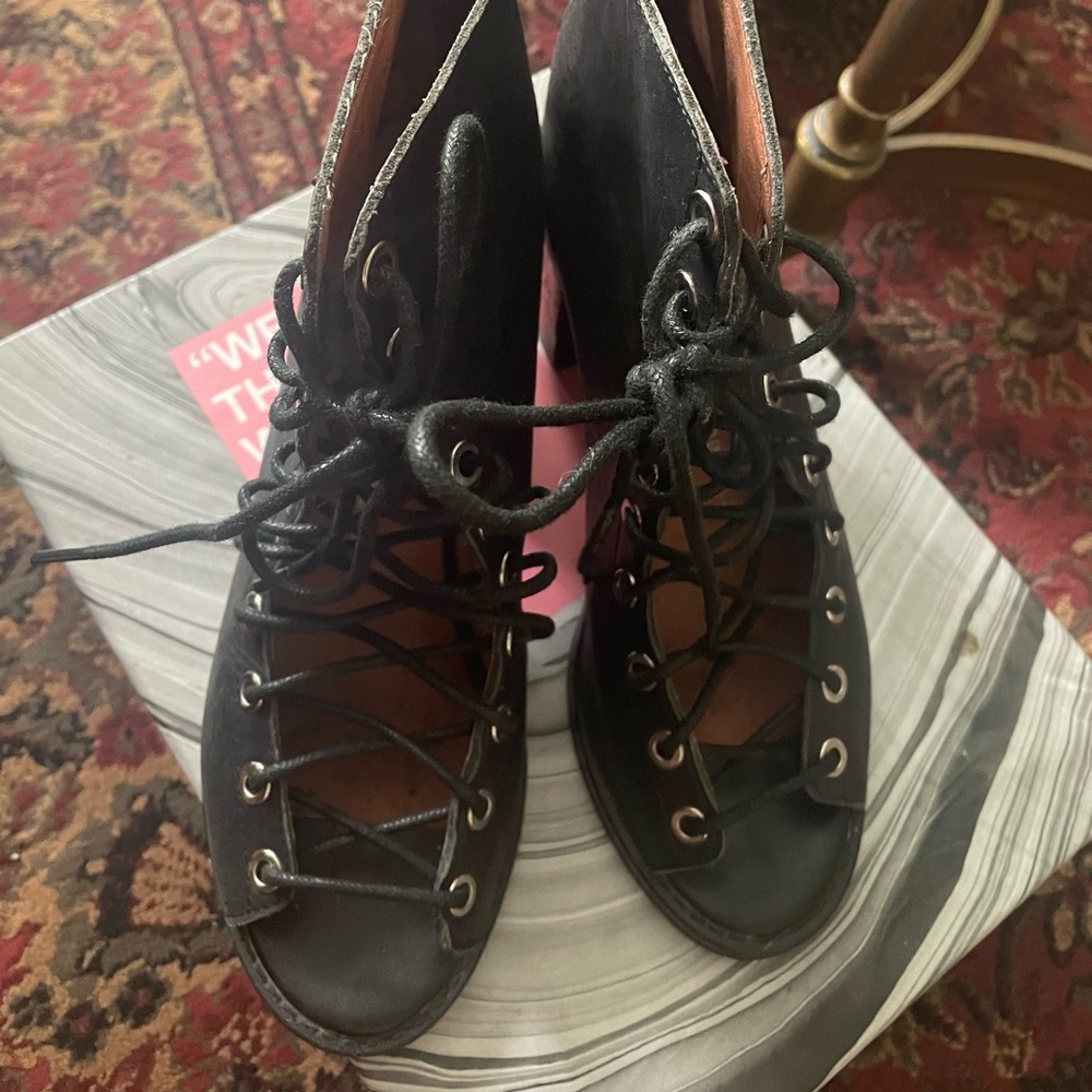 Jeffrey Campbell black leather lace-up booties. Zipper in back! Barely worn!